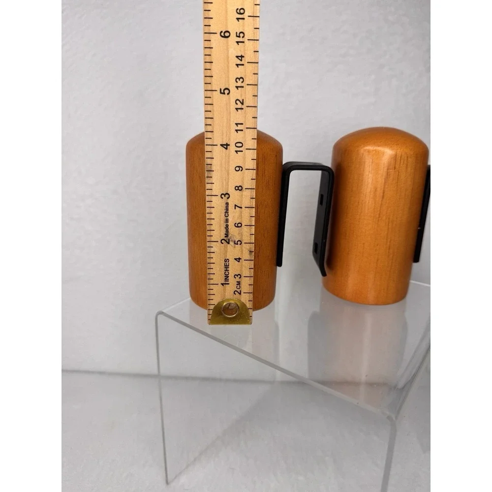 Wood Salt & Pepper Shakers Mid Century Modern Clip Holder Set